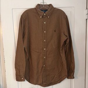 RALPH LAUREN Mens Flannel Shirt Brown Large Long Sleeve 100% Cotton Casual